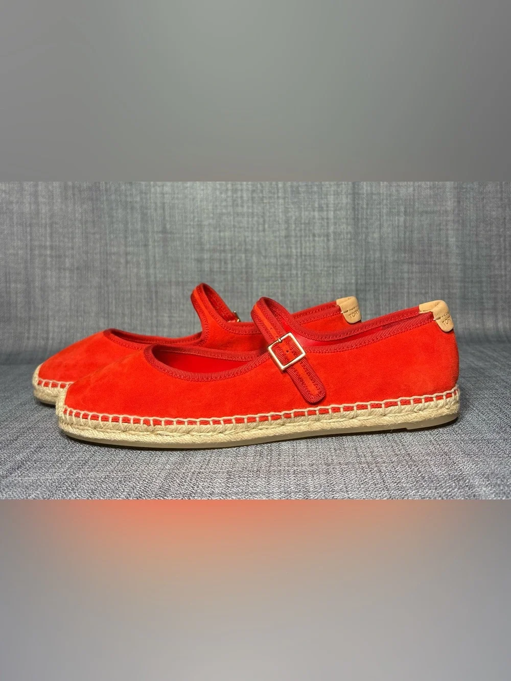 Tory Burch Suede Mary-Jane Espadrille Flats Blazing Red Size 9M